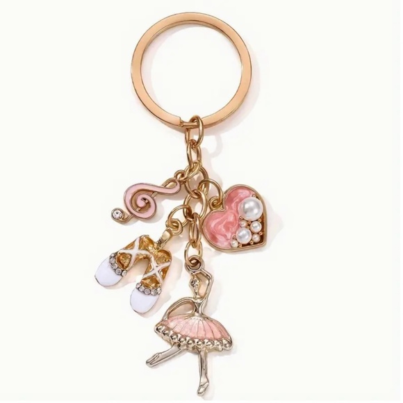 Ballerina Key Ring With Accessories - Heart W/Faux Pearl, White Ballet Shoes-NWT - Picture 4 of 5